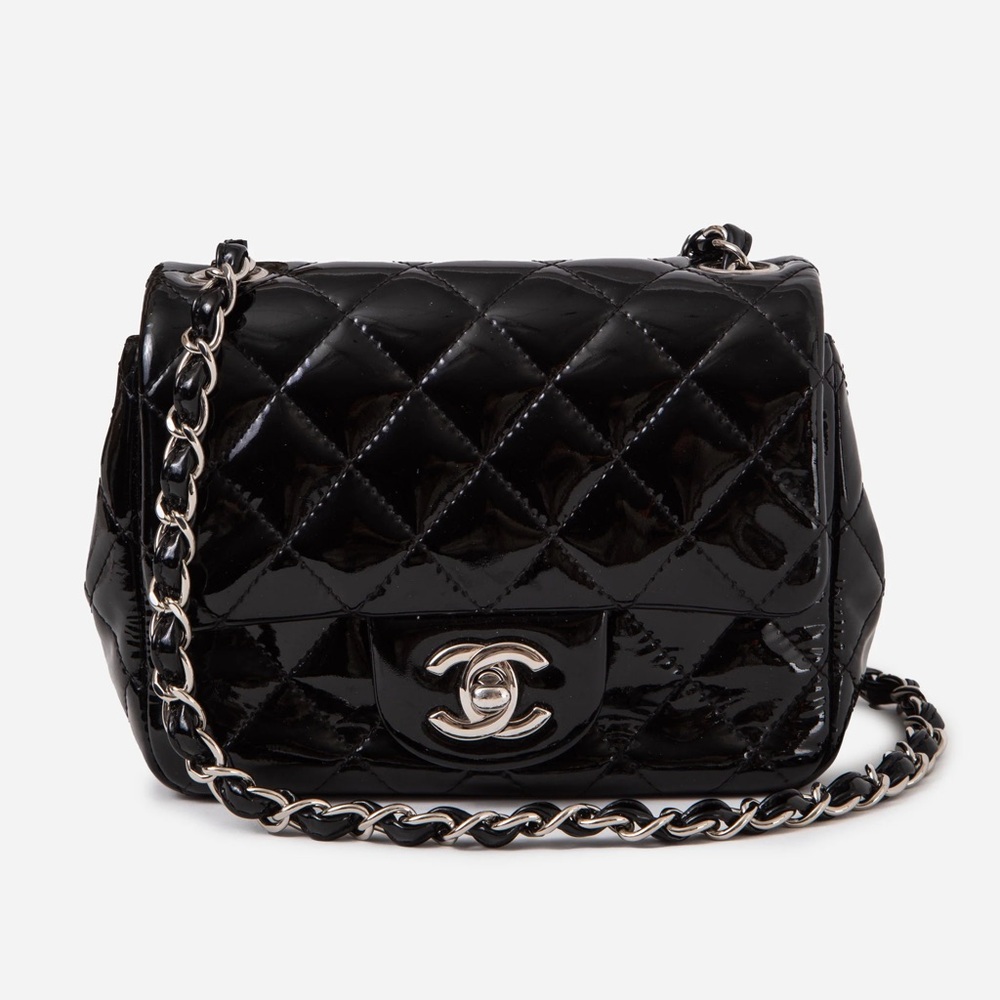 Pre-Owned Chanel Black Patent 2014-2015 Mini Square Crossbody Bag